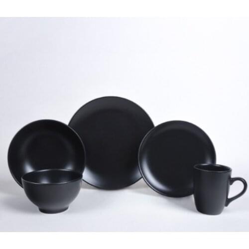 Alfa Matte Black Luxury 2021 Dinner Set 30 Pieces Round 6 Person Ceramic
