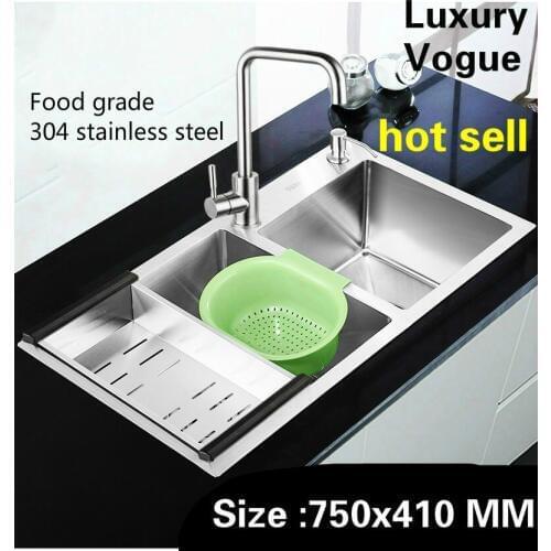 Free shipping Kitchen manual sink double groove high capacity wash vegetables wogue 304 stainless steel 750x410 MM