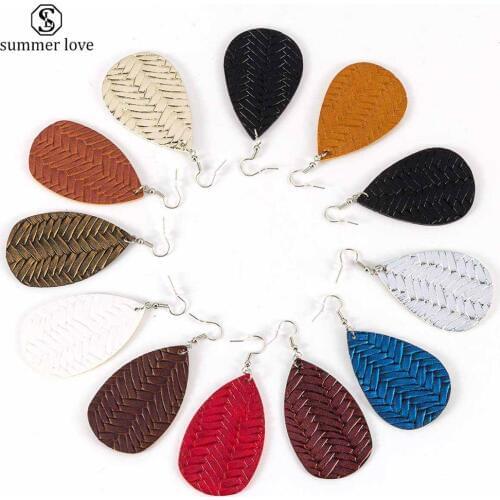 Boho Big Dangle Faux Leather Earrings for Women New Arrival Trendy Colorful Summer Earrings Teardrop Drop Hanging Jewelry