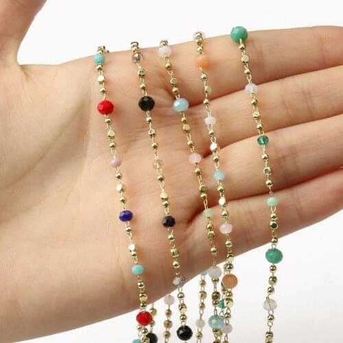 1 Meter Gold Plated Faceted Beaded Brass Chain Crystal Beads Chains Handmade DIY Jewelry Making Necklace Ankle Charms Bracelets