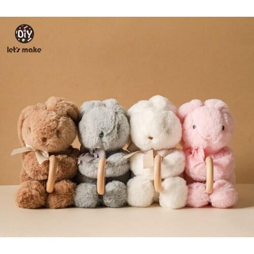 Lets Make 0-7 Years Old Baby Plush Toy Cute Long Ears Rabbit Girl Doll Toy Wooden Ring Bed Decorations Children Birthday Gifts