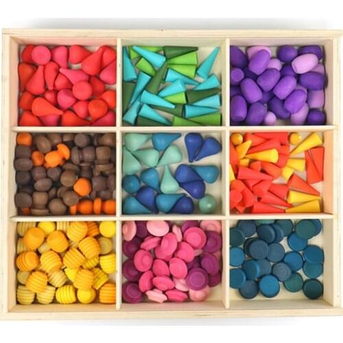 Kids Wooden Toys Rainbow Block Loose Parts Mushroom Honeycomb Droplets Tree cones Cones Creative Building Blocks for Children