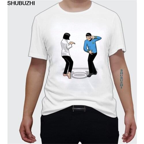 100% cotton Print Mens Summer O-neck Mens Pulp Fiction Dance Short Sleeve Tshirts Size S White euro size