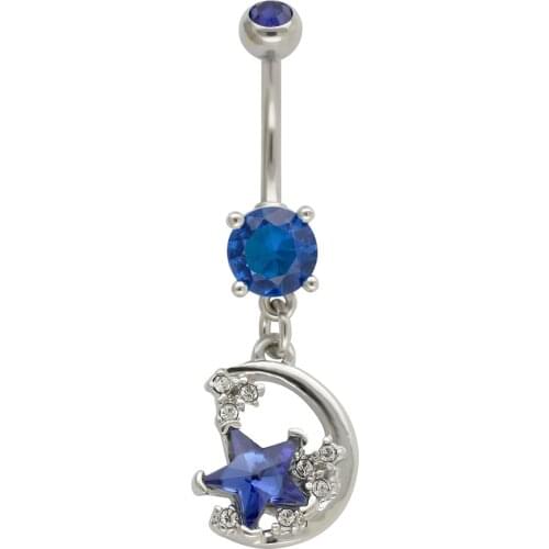 JHJT Hot Fashion Moon Star Belly Button Rings Surgical Steel Pendant Navel Piercing Belly Barbell Sexy Zircon Body Jewelry