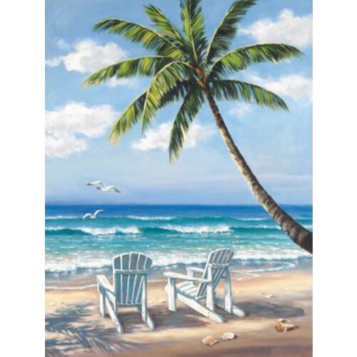 China Skilled Artist Handmade High Quality Summer Landscape Beach Sea And Beach Chair Oil Painting On Canvas For Decorations