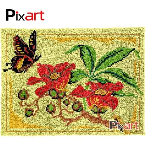 Latch Hook Rug Butterfly Flowers Crocheting Tapestry Kits DIY Carpet Rug Chunky Yarn Needlework Knitted Floor Mat Hobby & Crafts