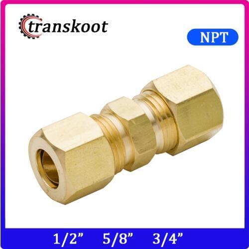 Transkoot Brass Pipe Fitting Compression Union with Tubo OD 1/2" 5/8" 3/4", Brass Hose Union Compression