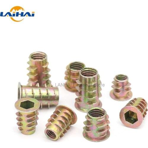 M4 M5 M6 M8 M10 Metal Hexagon Hex Socket Head Embedded Insert Nut E-Nut for Wood Furniture Inside and Outside Thread Zinc-alloy