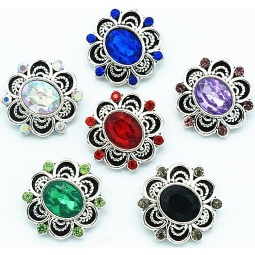 Fashion beauty Colorful Rhinestone Flowers 18MM snap buttons fit snap bracelet snap jewelry wholesale KZ3170