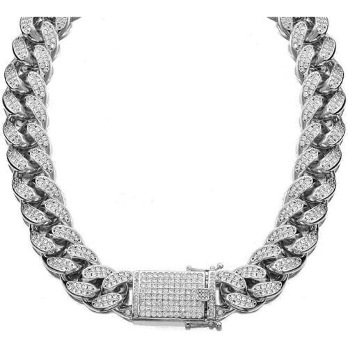 Hip hop Men Cuban Miami Chain Necklace Stainless steel Full cz Clasp Iced Out Gold Silver Plated Mens Casting Chain Necklaces