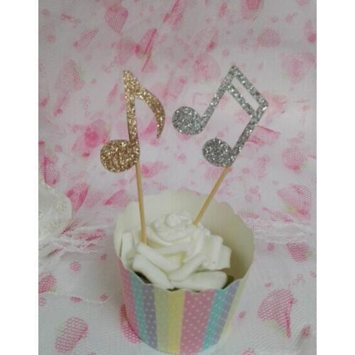 Music notes Glitter Cupcake Toppers baby bridal shower birthday treat food toothpicks musical wedding hem night party decoration