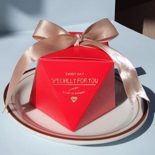 New Pink/Red/Bule Diamond Shape Baby Shower Candy Box Wedding Favors and Gifts Boxes Birthday Party Decoration for Guests