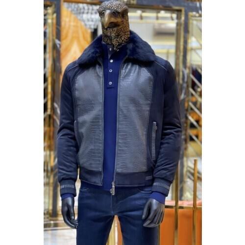 2021 Fashion NEW Men Crocodile ALLIGATOR Texture Leather Winter Jacket Fashion Real Leather Jacket High Quality