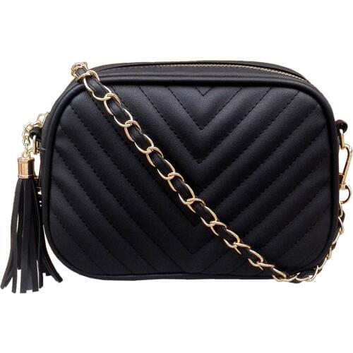2021 Womens New PU Leather Pure Color Fashion Casual Chain Bag Embroidered Crossbody Bag Tassel Shoulder Bag Women