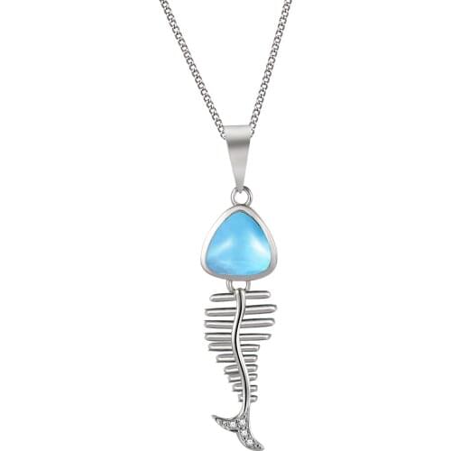 High Quality 925 Sterling Silver Natural Larimar Sea Fish Dangle Pendant Necklace For Women Gift