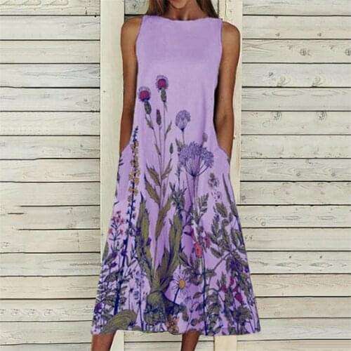 Woman Dress Print Beach Holiday Summer Dress Vintage Elegant Dresses Round Neck Big Swing Pocket Maxi Long Dress Платье 2021