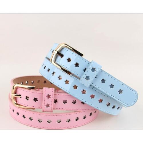 Newest brand thin flower belt jeans belts gold pin buckle straps fashion wild decorative belt strap female blue leather women
