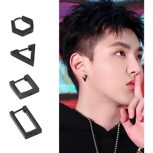 1 pcs GethicTriangle Square Rhombus Stainless Steel Ear for Men Women Black Stud Earrings Pierced Push-back Ear Plug