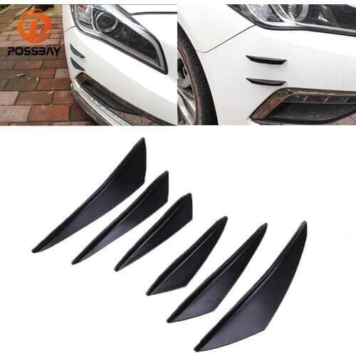 POSSBAY 6x Universal Fit Front Bumper Lip Splitter Fins Body Spoiler Canards Valence Chin Gloss Black/Matte Black Car Stickers