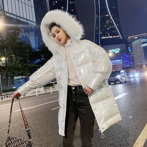 Thicken Cotton Padded Coats Casual Women Jacket White Winter Jacket Women New Hooded Fur Collar Long Winter Parkas HK437