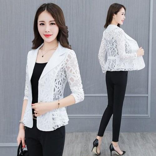 Spring Summer Lace Blazer Women Fashion Thin Small Suit Jacket Women Blazer Office Coat Female Short Slim Blazer Tops Plus Size
