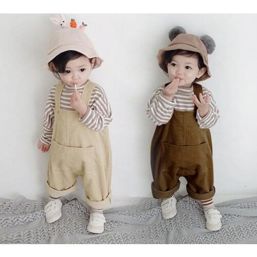 2021 Spring autumn Korean style baby girls corduroy loose overalls cute kids casual all-match suspender trousers bib pants