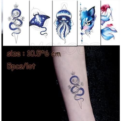 Temporary Tattoo Sticker snake cat mermaid jellyfish triangle waterproof fake Tatto for girl kid men small size sell in lot