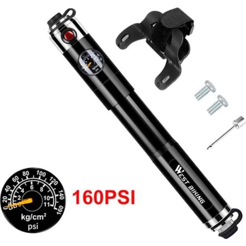 WEST BIKING Bike Air Pump Tool Portable High-pressure 160 psi Bike Air Pump with Gauge for Road Mountain BMX Bikes