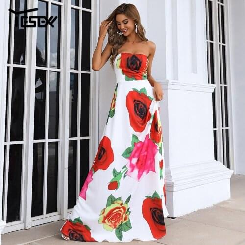 Yesexy 2021 Women Casual Dresses Sexy Summer Maxi Rose Print Vestidos Elegant Sleeveless Backless Vintage New Fashion Dress
