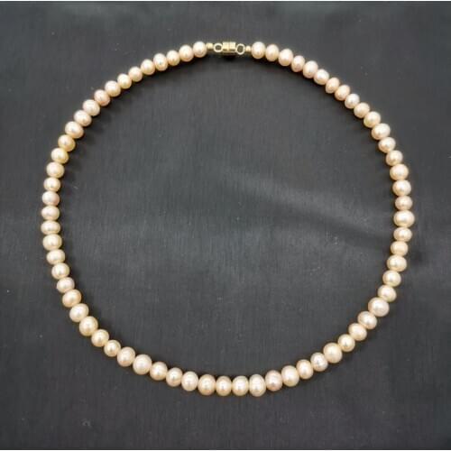 6mm Pink Round Freshwater Pearl Necklace Magnet Clasp Elegant Pearls Beaded Choker Collier Perles For Women Wedding Engagement