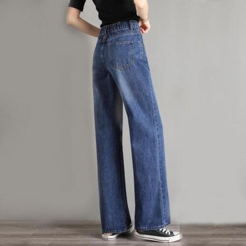 Woman Jeans Pants Elastic Waist High Waist Autumn Clothing Baggy Straight Trousers Pantalones Vaqueros Mujer