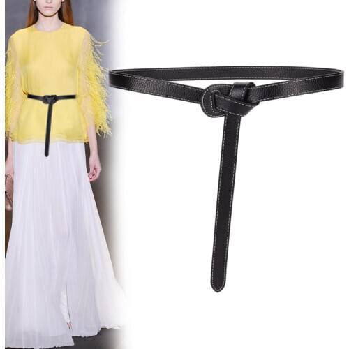 High quality casual belts party real genuine leather female simple knot thin belt dress DIY buckle solid cowhide waistbands girl