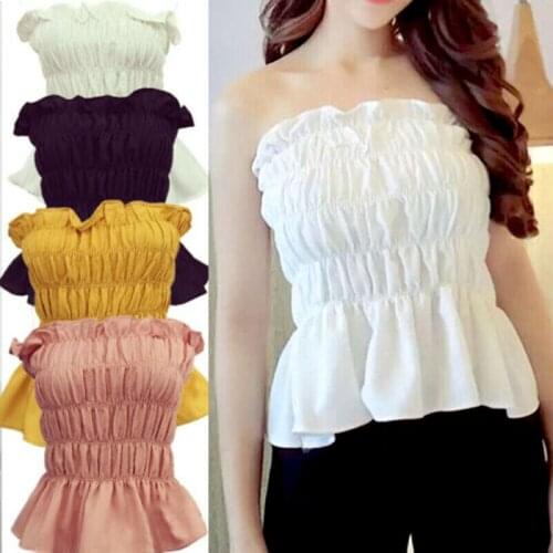 Fashion Strapless Women Casual Summer Sleeveless Off Shoulder Elastic Tube Tops Bra Blouse Bandeau Crop Tank Top Vest Shirt