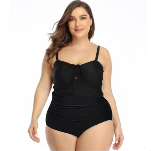 2021 Women New Plus-Size Swimsuit Pleated Straps Pure Color One Piece Swimwear For Fat Woman Red Green Black SW174