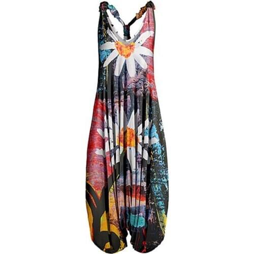 2021 Summer V Neck Abstract Art Racerback Harem Jumpsuit Spaghetti Fashion Vintage Overall Straps Long Jumpsuit Trousers