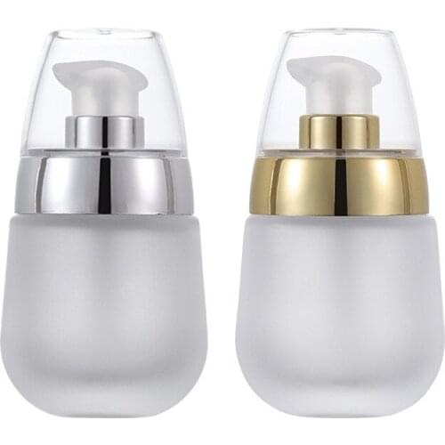 1Pcs 30ml Frosted Clear Glass Lotion Cosmetic Toner Serum Bottle Gold Flower Lid