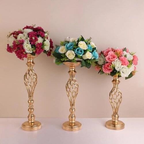 10PCS Gold Flower Vases Candle Holders Rack Stands Wedding Decoration Road Lead Table Centerpiece Pillar Party Event Candlestick