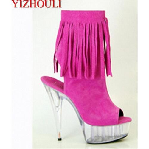 15 cm high heels with new fringe decoration, open-toe flannelette, sexy steel pipe, dance shoes