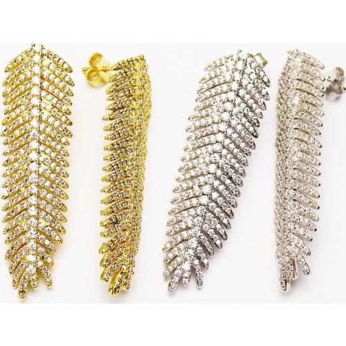 3 Pairs Feather shape Stud earrings pave zirconias Mix color metal stud earrings for women jewelry Gift for women51301