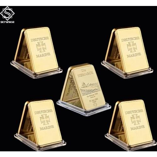 5PCS Deutsche Marine Die Bismarck Battleship Gold Plated Bullion Bar Germany Navy 1OZ Bar Collection