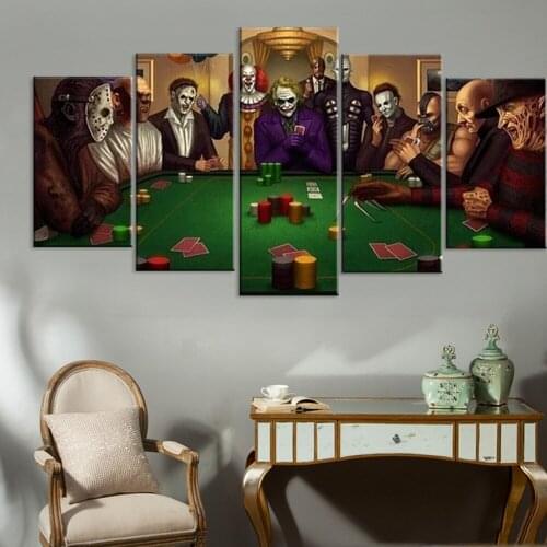 No Framed Canvas 5Pcs Texas Poker Horror Movie Villains Wall Art Posters Picture Paintings Home Decor for Living Room Decoration