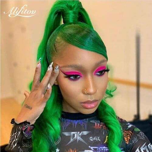 ALIFITOV Green Lace Front Wigs Long Straight Human Hair Wigs Remy Hair Lace Front Wigs With Baby Hair