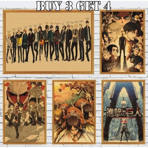 Attack On Titan Kraft Poster Retro Poster Vintage Poster Wall Decor For Home Bar Cafe Wall Sticker Decor