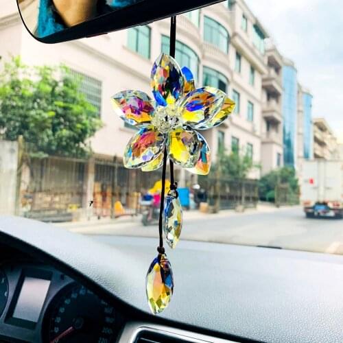 Car Hanging Ornament Rearview Mirror Hanging Ornaments Crystal Flower Car Pendant Lucky Auto Interior Decoration Accessories