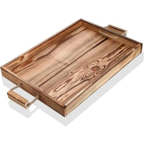 Natural Wood Handmade Wooden Handle Drawstring Large Tray Trend Tray Retro Home Decor Kitchen Utensils 2021