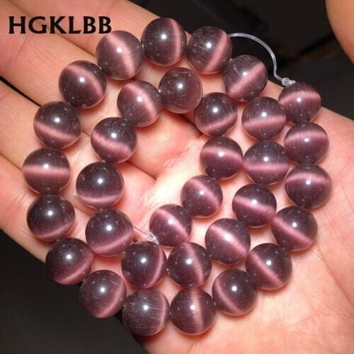 HGKLBB Dark purple Cat Eye Opal Stone Round charm Loose Spacers beads for Jewelry making DIY bracelets Accessories 4/6/8/10/12mm