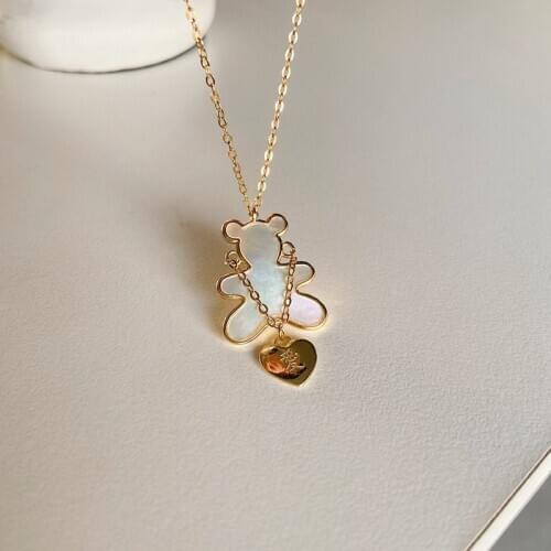 Morivovog 925 Sterling Silver Natural Shell Bear Necklace Creative Design Cute Love Pendant Necklace for Women Birthday Jewelry