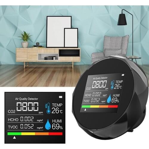 5 in1 CO2 Meter Digital Temperature Humidity Sensor Tester Air Quality Monitor Carbon Dioxide TVOC Formaldehyde HCHO Detector