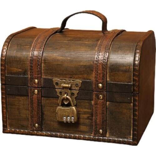 Retro Elegant Wooden Pirate Jewelry Storage Box With Lock Vintage Treasure Chest for Wooden Organizer Home Decoration