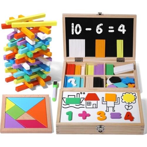 Baby Learning Set Math Toys Multifunctional Montessori Early Education Teaching Aids Counting Stick Blackboard Geometry Tangram